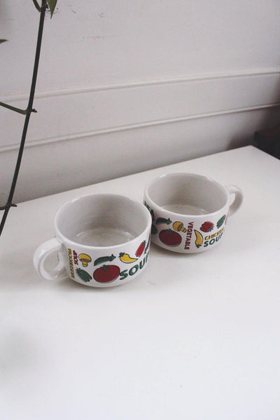 Vintage Houston Foods Ceramic Soup Mugs Set Of 2 Retro Farmhouse Nostalgic 70s 80s