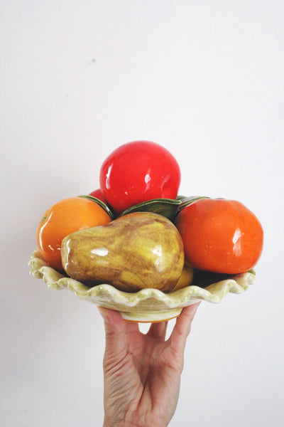 Vintage Majolica Trompe L'oeil Ceramic Fruit Bowl Itallian Hand-Painted Pottery