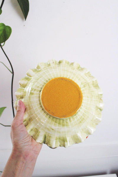Vintage Majolica Trompe L'oeil Ceramic Fruit Bowl Itallian Hand-Painted Pottery