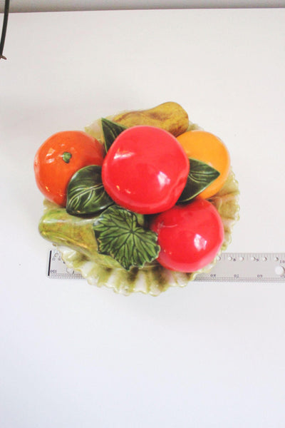 Vintage Majolica Trompe L'oeil Ceramic Fruit Bowl Itallian Hand-Painted Pottery
