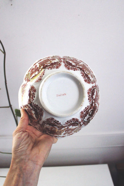 Vintage Japanese Porcelain Bowl Scalloped Edge Gold Floral Transferware