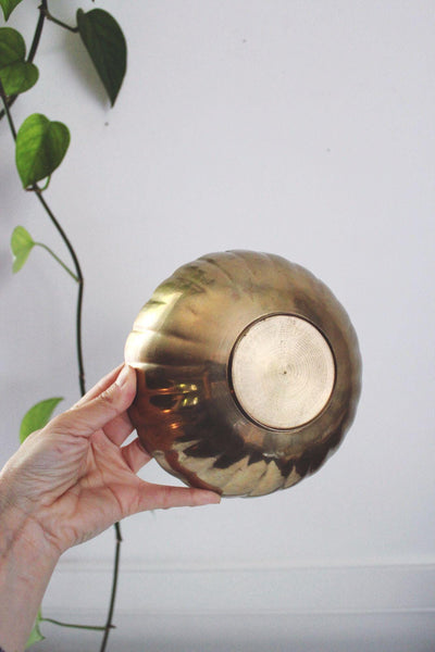 Vintage Brass Fluted Bowl Centerpiece Scalloped Trinket Dish Planter Mid Century
