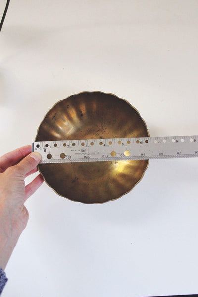 Vintage Brass Fluted Bowl Centerpiece Scalloped Trinket Dish Planter Mid Century