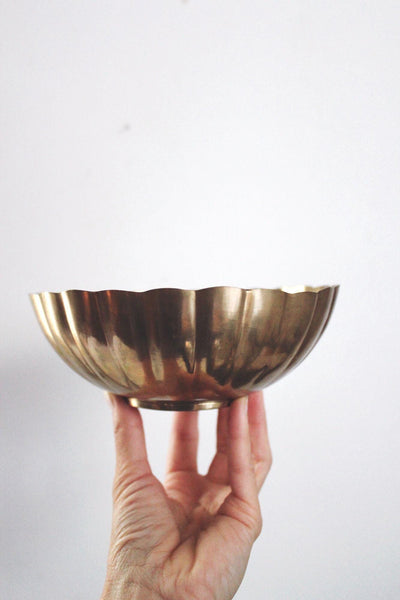 Vintage Brass Fluted Bowl Centerpiece Scalloped Trinket Dish Planter Mid Century