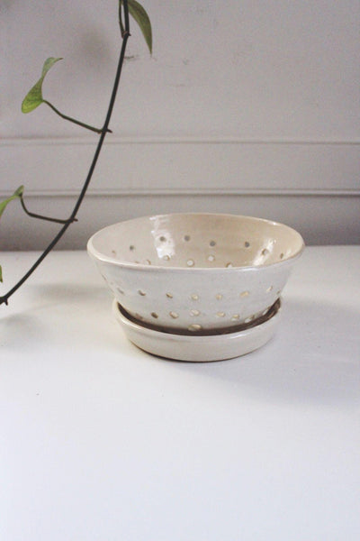 Studio Pottery Stoneware Ceramic Berry Bowl Saucer Set Colander Tray Handmade