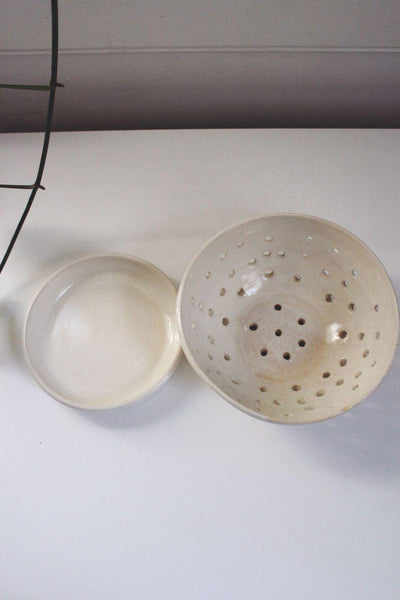 Studio Pottery Stoneware Ceramic Berry Bowl Saucer Set Colander Tray Handmade