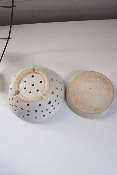 Studio Pottery Stoneware Ceramic Berry Bowl Saucer Set Colander Tray Handmade