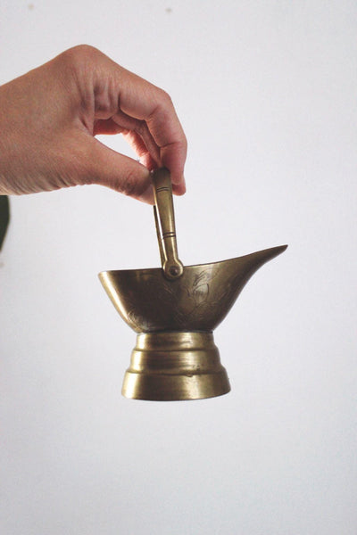 Vintage Small Mini Brass Coal Scuttle Trinket Dish Planter Engraved Ornate