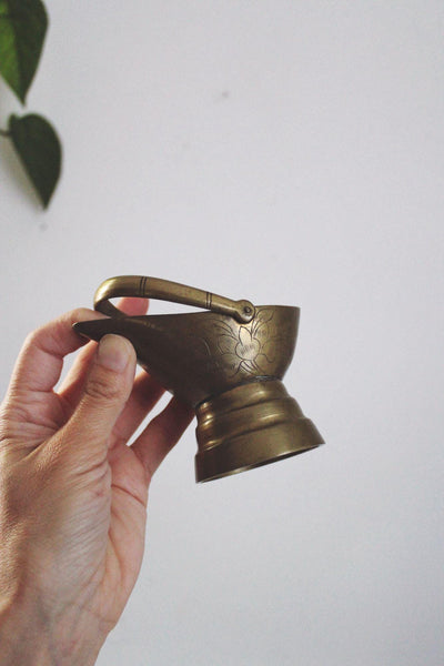 Vintage Small Mini Brass Coal Scuttle Trinket Dish Planter Engraved Ornate