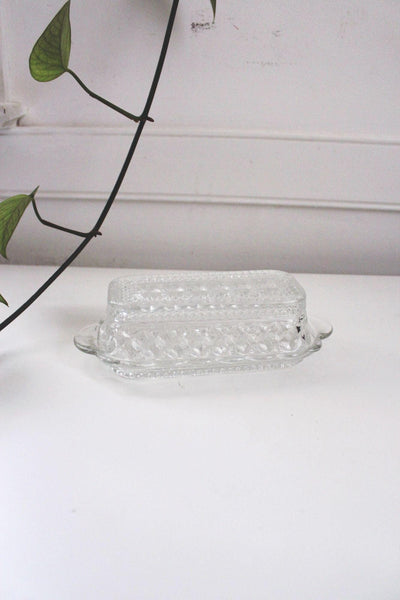 Vintage Anchor Hocking Wexford Glass Butter Dish Diamond Pressed 60s Elegant
