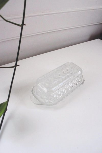 Vintage Anchor Hocking Wexford Glass Butter Dish Diamond Pressed 60s Elegant