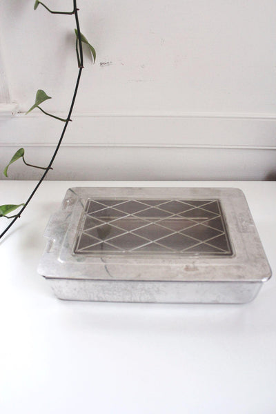 Vintage Mirro Aluminum Cake Baking Pan Sliding Lid Diamond MCM Mid Century Modern