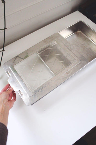 Vintage Mirro Aluminum Cake Baking Pan Sliding Lid Diamond MCM Mid Century Modern