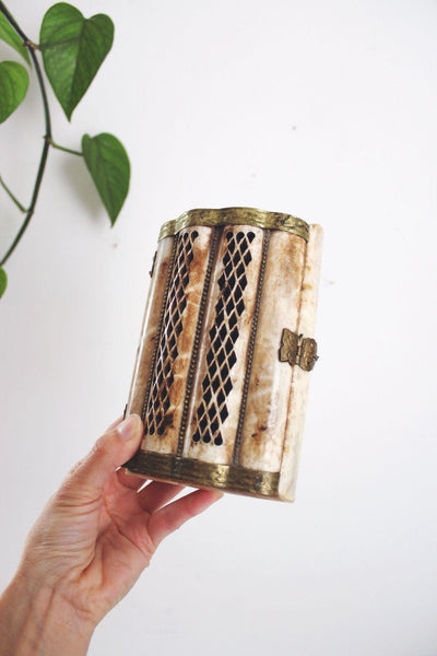 Vintage Handmade Bone Brass Trinket Jewelry Box Lattice India Boho Chest