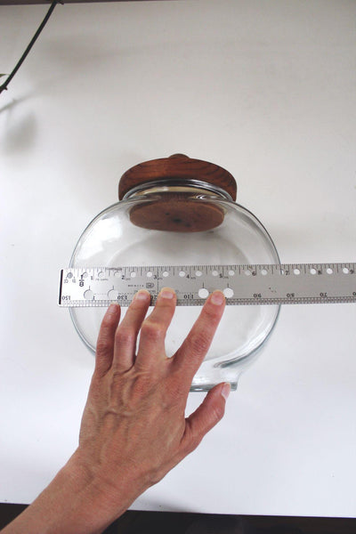 Vintage Anchor Hocking Glass Penny Candy Jar Canister Wooden Lid Farmhouse Rustic Countertop