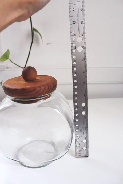 Vintage Anchor Hocking Glass Penny Candy Jar Canister Wooden Lid Farmhouse Rustic Countertop