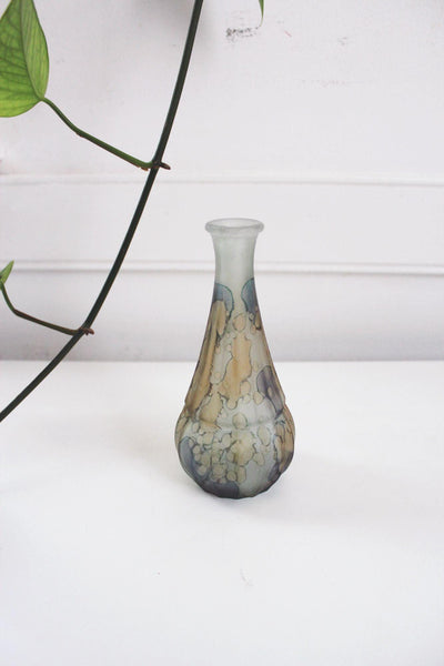 Hand-Painted Vintage French Glass Bud Vase Abstract Watercolor Bubble Pattern Pastel