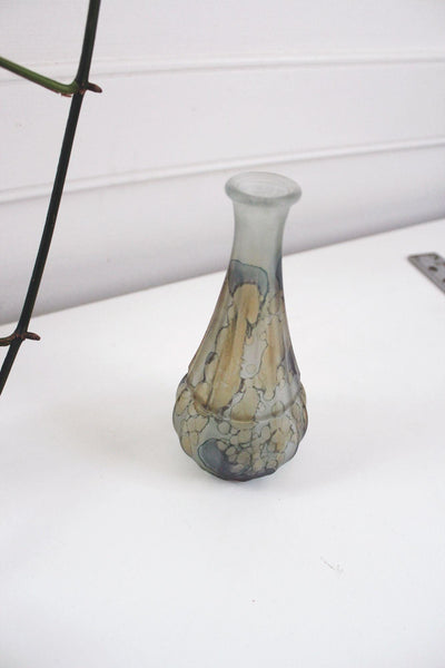 Hand-Painted Vintage French Glass Bud Vase Abstract Watercolor Bubble Pattern Pastel