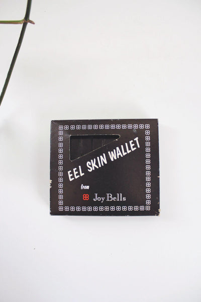 Vintgage Joy Bells Eel Skin Wallet Original Box New Old Stock Leather Korea NOS Black
