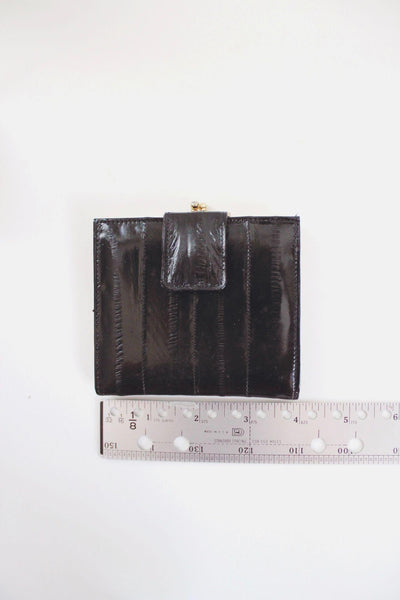 Vintgage Joy Bells Eel Skin Wallet Original Box New Old Stock Leather Korea NOS Black