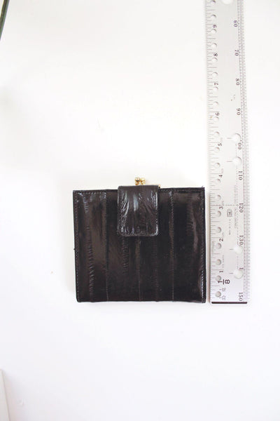 Vintgage Joy Bells Eel Skin Wallet Original Box New Old Stock Leather Korea NOS Black