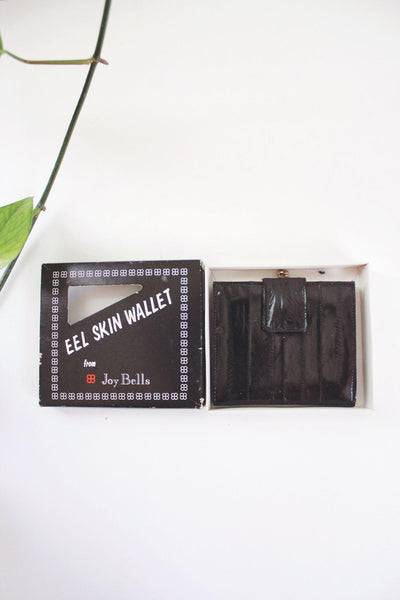 Vintgage Joy Bells Eel Skin Wallet Original Box New Old Stock Leather Korea NOS Black