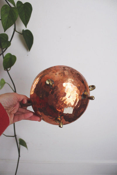 Vintage Hammered Copper Brass Pot Cauldron Planter Footed Handles Hammered
