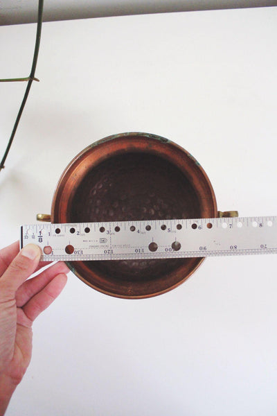 Vintage Hammered Copper Brass Pot Cauldron Planter Footed Handles Hammered