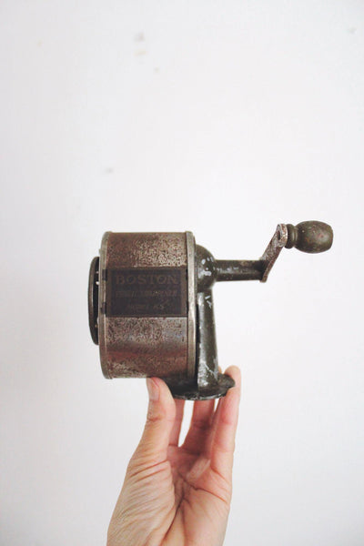Vintage Boston Manual Pencil Sharpener Wall-Mount Metal Office Tool Mid Century