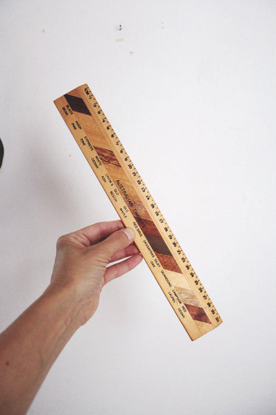 Vintage Australian Timber Wooden Ruler 30cm Souvenir Inlay Olympics Mid Century