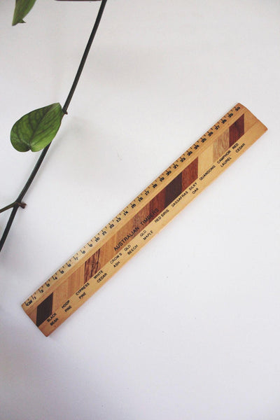 Vintage Australian Timber Wooden Ruler 30cm Souvenir Inlay Olympics Mid Century