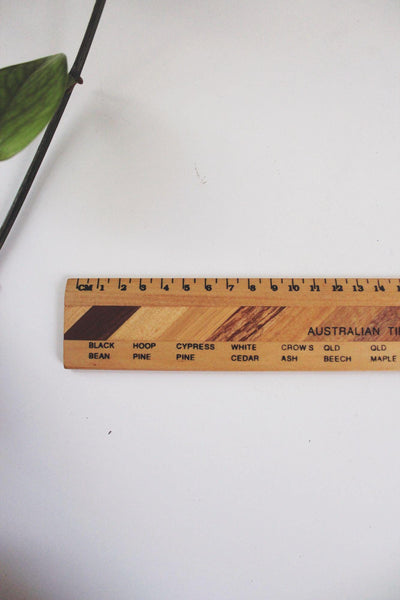 Vintage Australian Timber Wooden Ruler 30cm Souvenir Inlay Olympics Mid Century