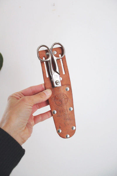 Vintage Wiss Scissors With Klein Tools 5101 Leather Sheath - Made In USA