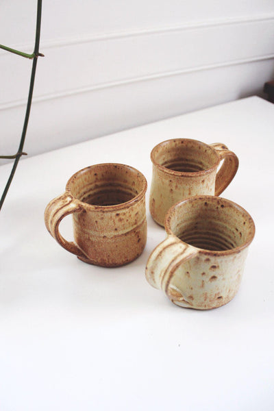 Set Of 3 Studio Pottery Handmade Ceramic Mugs Speckled Glaze Vintage Coffee Cups Rustic