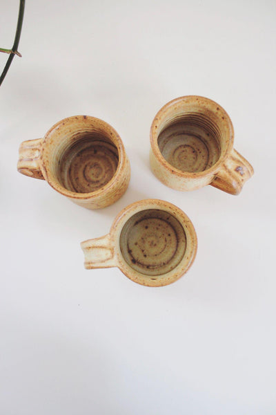 Set Of 3 Studio Pottery Handmade Ceramic Mugs Speckled Glaze Vintage Coffee Cups Rustic