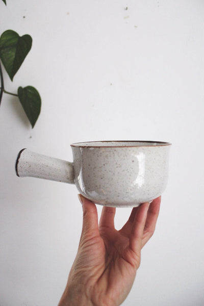 Vintage Japan Speckled Stoneware Soup Bowls Handles Set Of 2 Ceramic Handmade