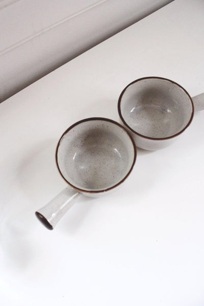 Vintage Japan Speckled Stoneware Soup Bowls Handles Set Of 2 Ceramic Handmade