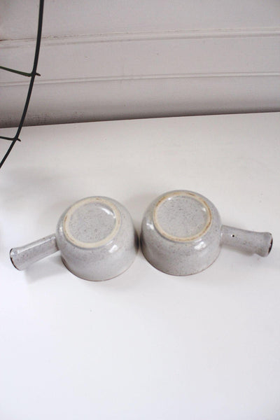 Vintage Japan Speckled Stoneware Soup Bowls Handles Set Of 2 Ceramic Handmade