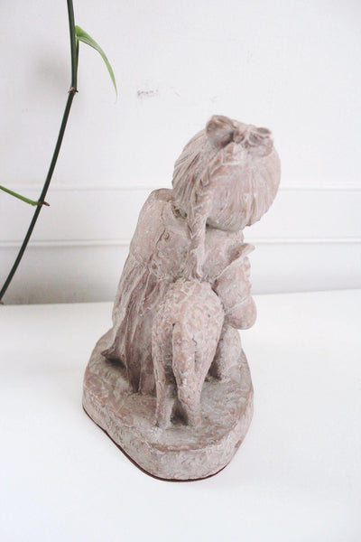 Vintage Klara Sever Girl Lamb Figurine Sculpture Handcrafted Stone 1975 Signed