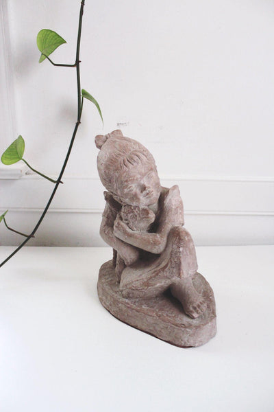 Vintage Klara Sever Girl Lamb Figurine Sculpture Handcrafted Stone 1975 Signed