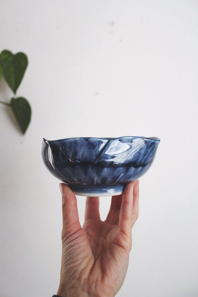 Vintage Hand-Painted Blue White Ceramic Bowl Floral Square Fitz Floyd Japan