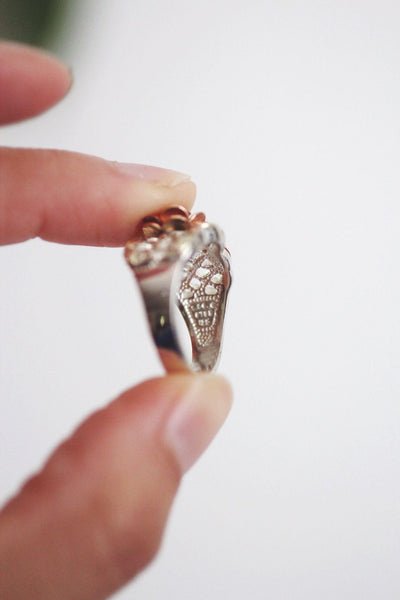 Vintage Black Hills Gold Carved Rose Basket-Weave Ring Sterling Silver 12k Rose Gold 6