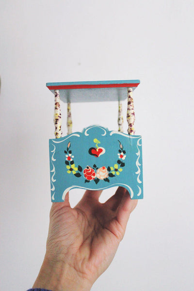 Vintage Dora Kuhn Miniature Canopy Bed Hand-Painted Dollhouse West Germany Folk Art