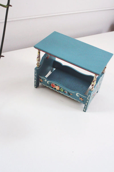 Vintage Dora Kuhn Miniature Canopy Bed Hand-Painted Dollhouse West Germany Folk Art
