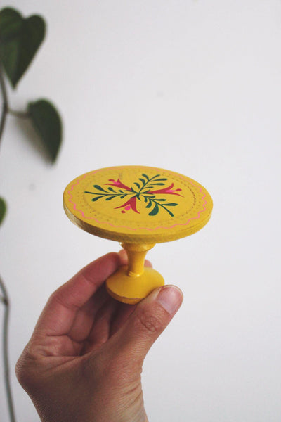Vintage Yellow Wooden Miniature Table & Chair Set Hand-Painted Floral Design Made In Japan
