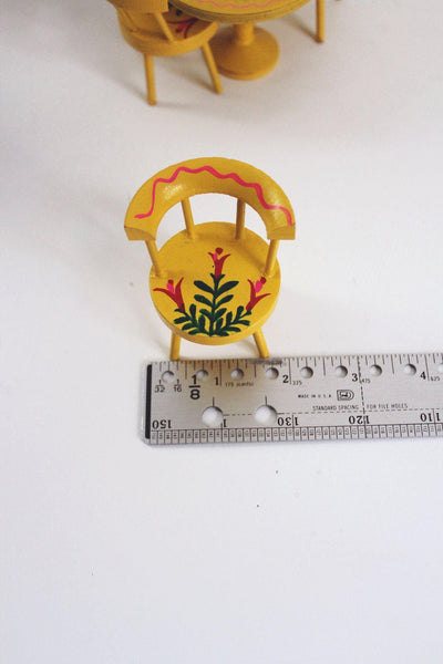 Vintage Yellow Wooden Miniature Table & Chair Set Hand-Painted Floral Design Made In Japan