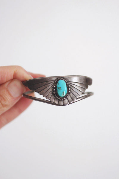 Vintage Native American Navajo Turquoise Sterling Silver Cuff Bracelet W. Begay