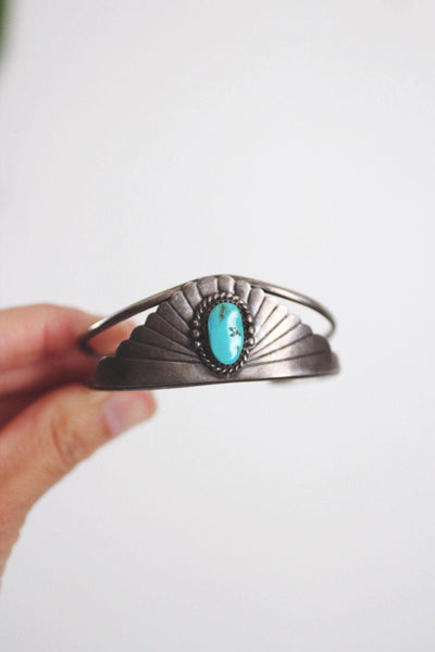 Vintage Native American Navajo Turquoise Sterling Silver Cuff Bracelet W. Begay