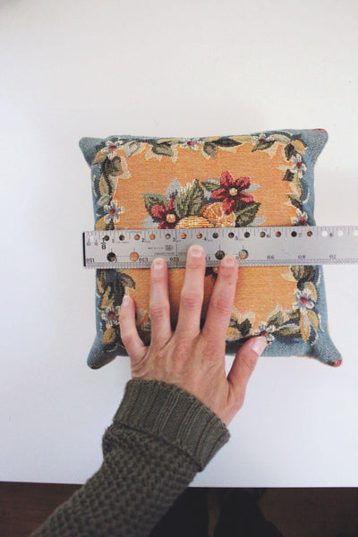 Vintage Floral Tapestry Throw Pillow Fruit Floral Motif Square Cottagecore 8"