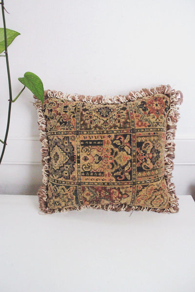 Vintage Tapestry Throw Pillow Fringe 12" Patchwork Boho Hand Woven Oriental